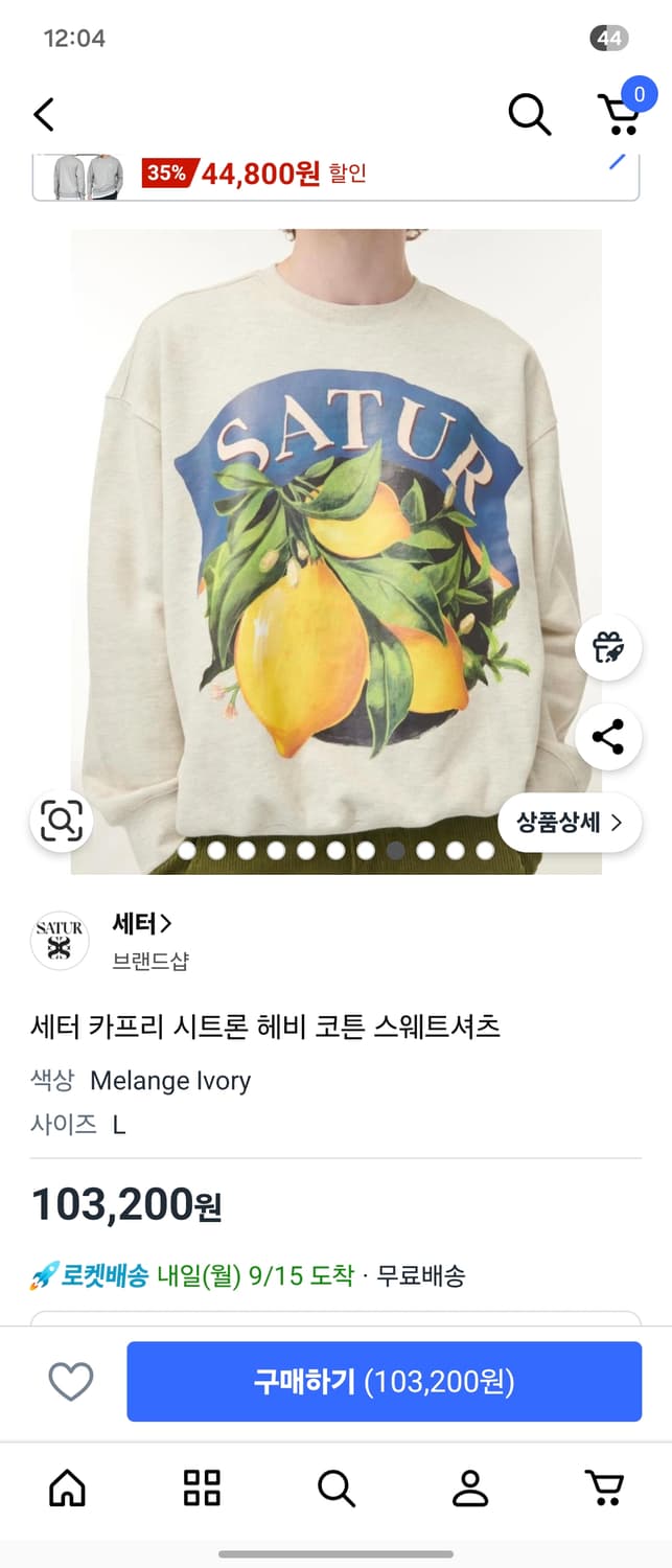 세터 : 카프리 시트론 헤비 코튼 스웨트셔츠 L 상품이미지2