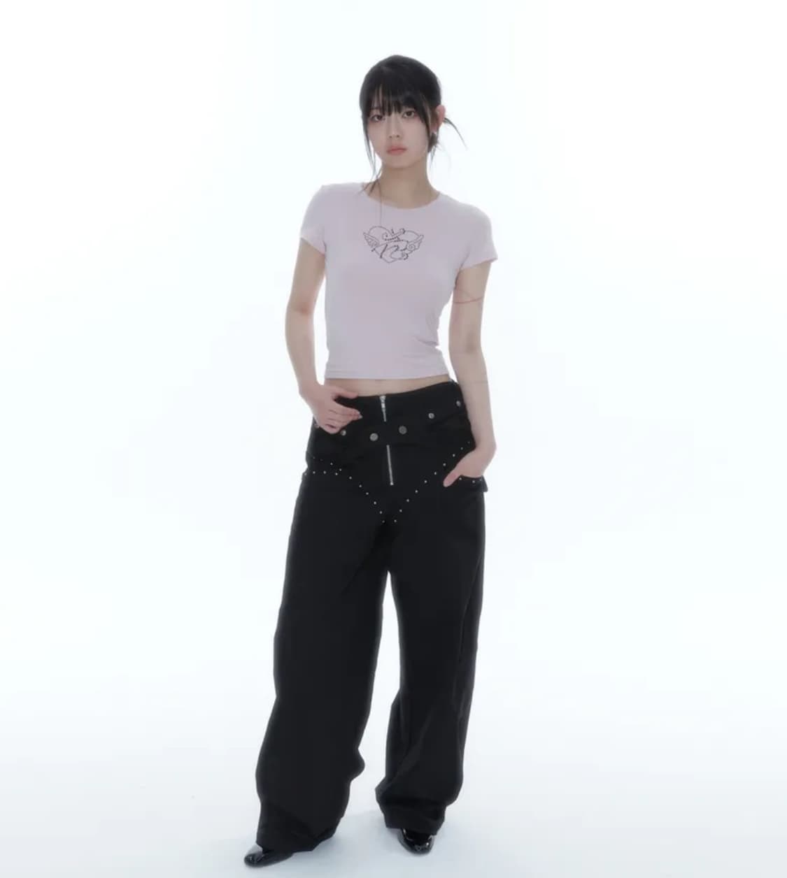 카시코 belt rivet oval pants black 상품이미지2
