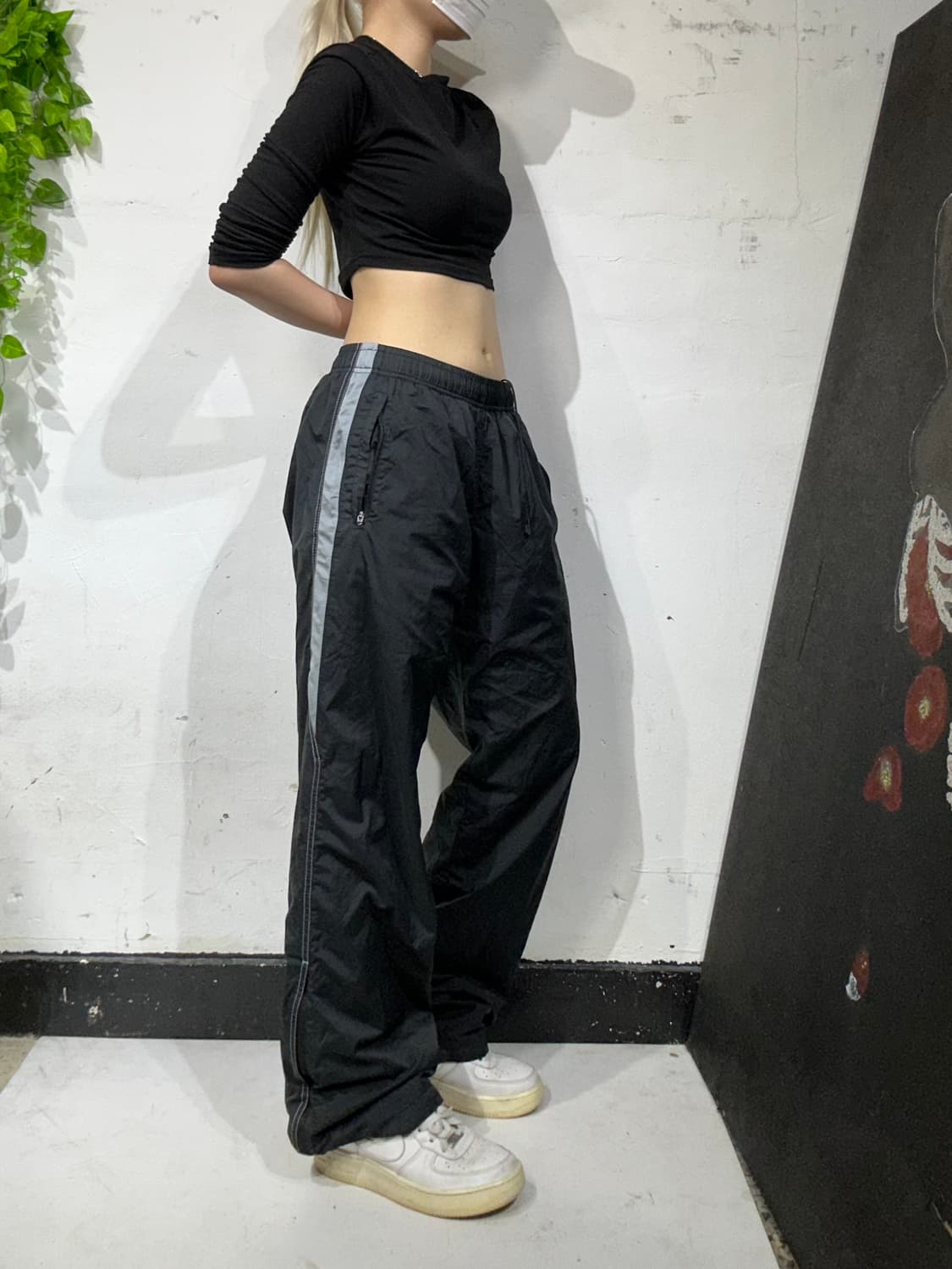 언더아머 블랙 와이드 사이드 라인 트랙 팬츠 M 상품이미지1