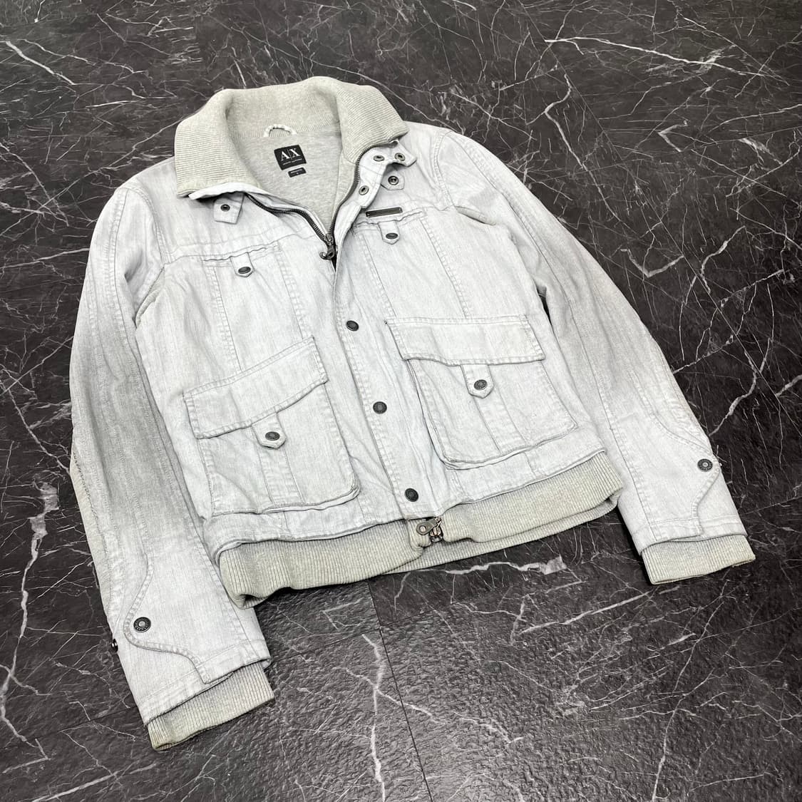 S(M) 아르마니 하이넥 투웨이 더티워싱 바이커 자켓 상품이미지4