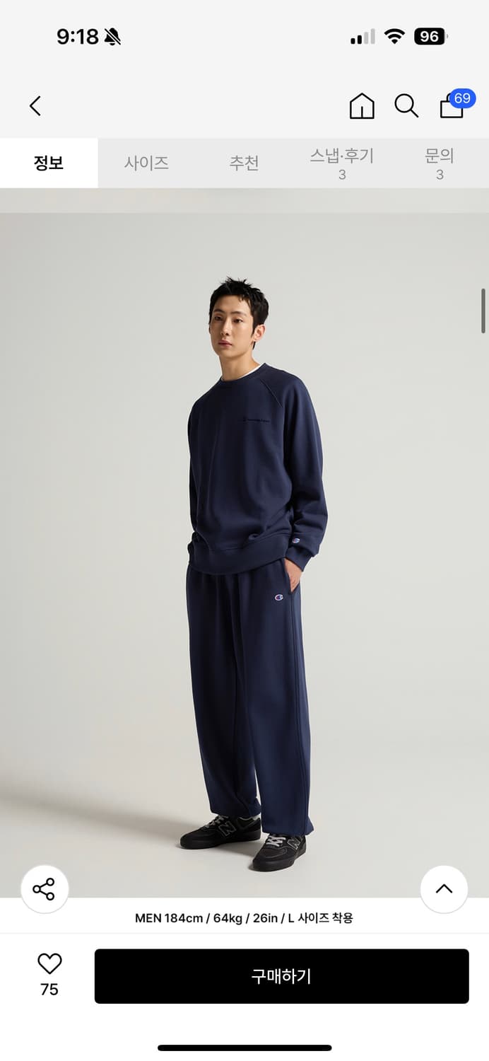 새상품 챔피온 스몰 로고 루즈핏 스웨트셔츠 Navy L 상품이미지2