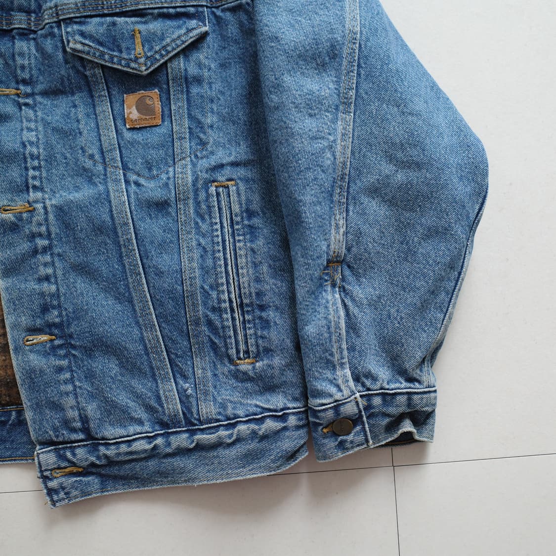 90s 칼하트 MADE in USA J11 블랭킷 데님 트러커 자켓 M 상품이미지3