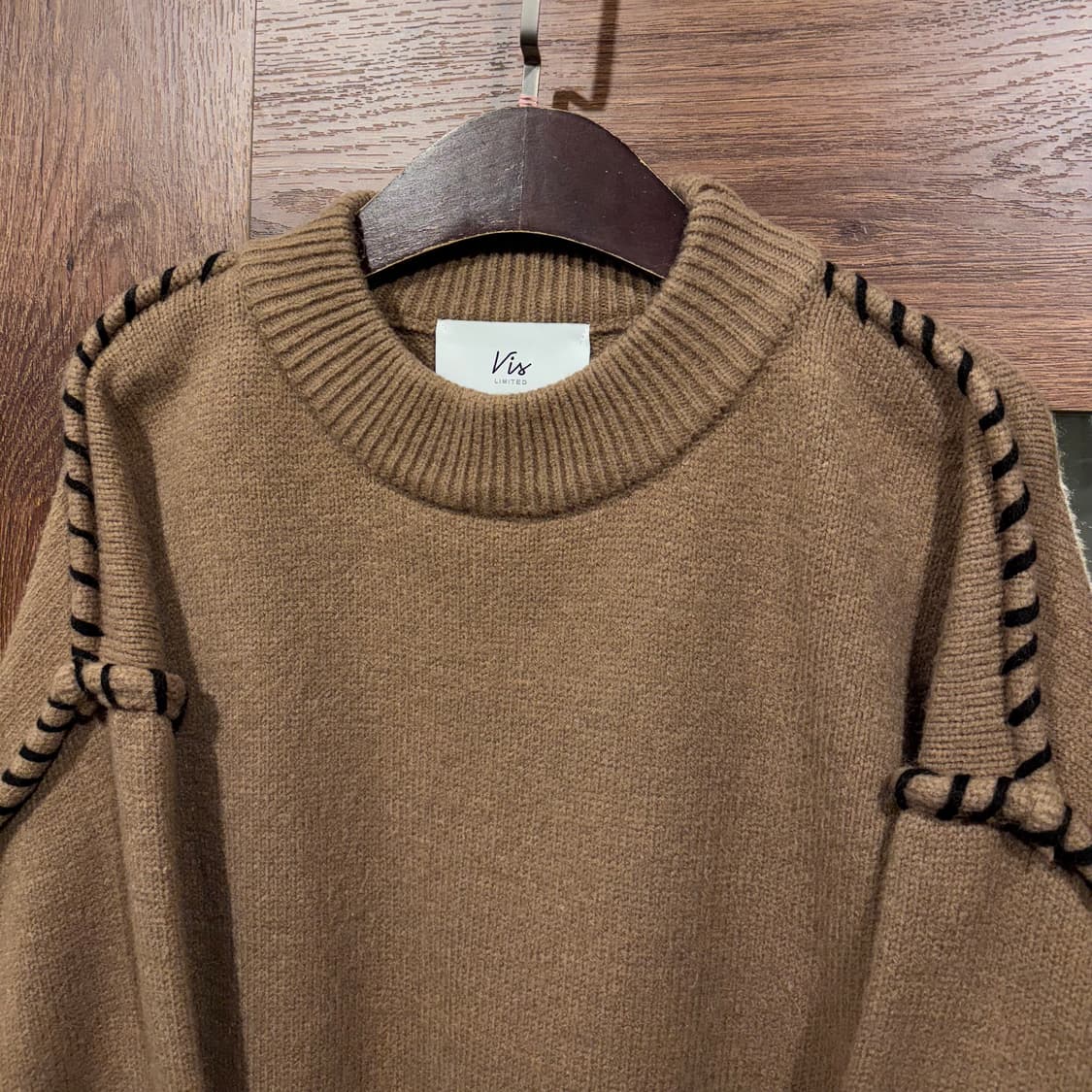 빈티지 브라운 스티치 포인트 루즈 니트 상품이미지5