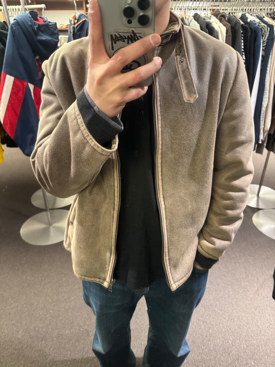 95)Union Bay 빈티지 베이지 레더 자켓(수선) 상품이미지1