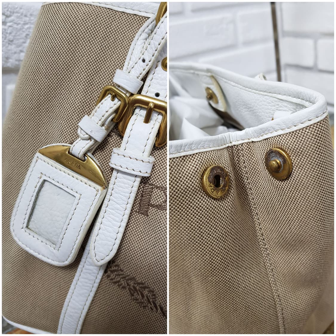 [정품] 프라다 빅로고 캔버스 스몰토트백 상품이미지6