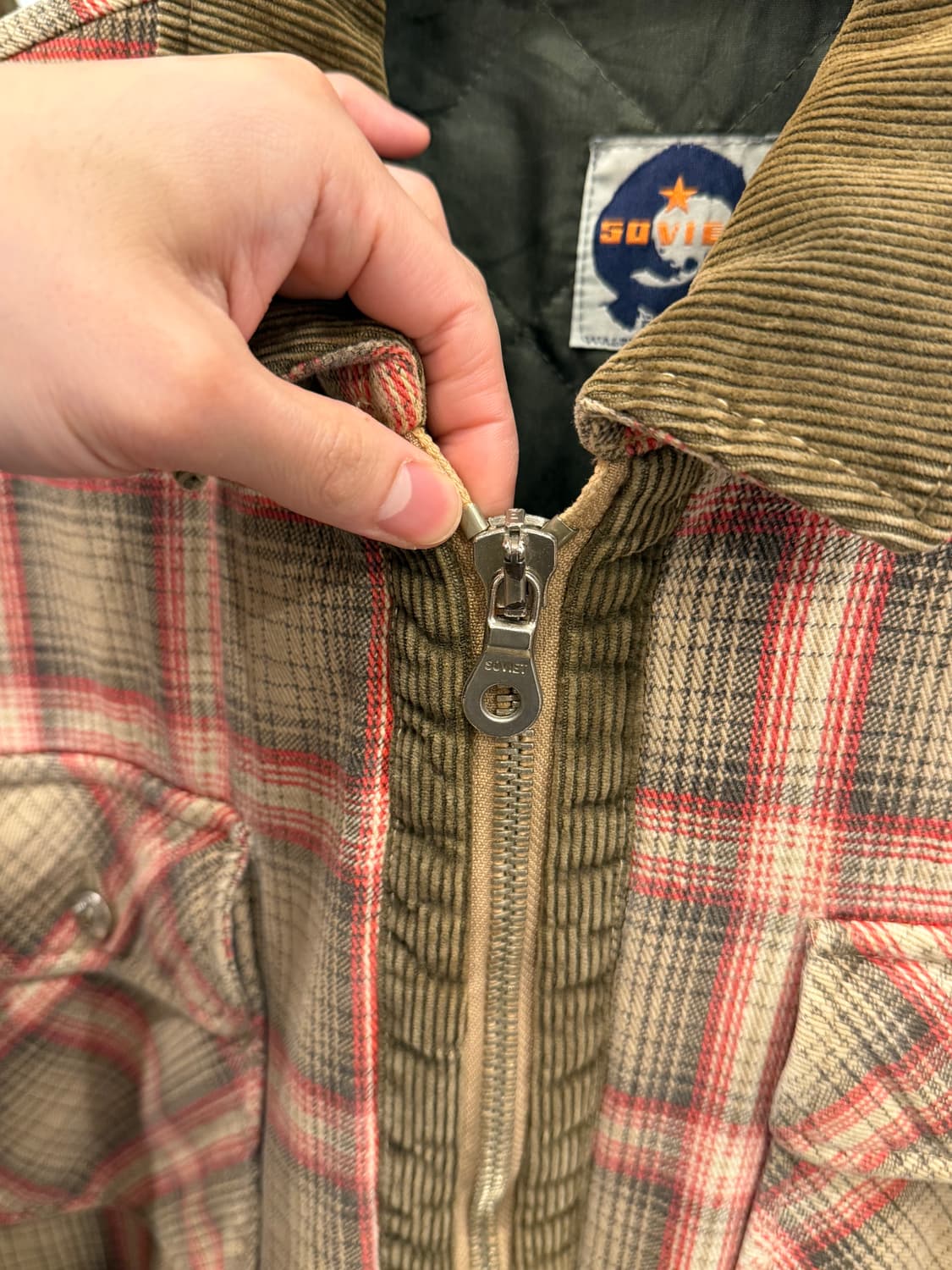 00s Soviet 빈티지 체크 코튼 플란넬 집업 자켓 상품이미지3