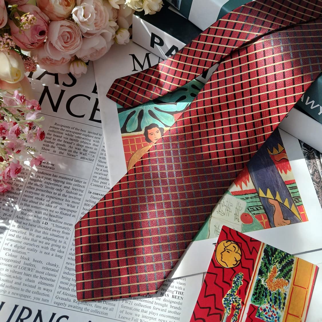 소니아 리키엘 실크 레드 스트라이프 넥타이 9.7cm A+등급 E918 상품이미지4