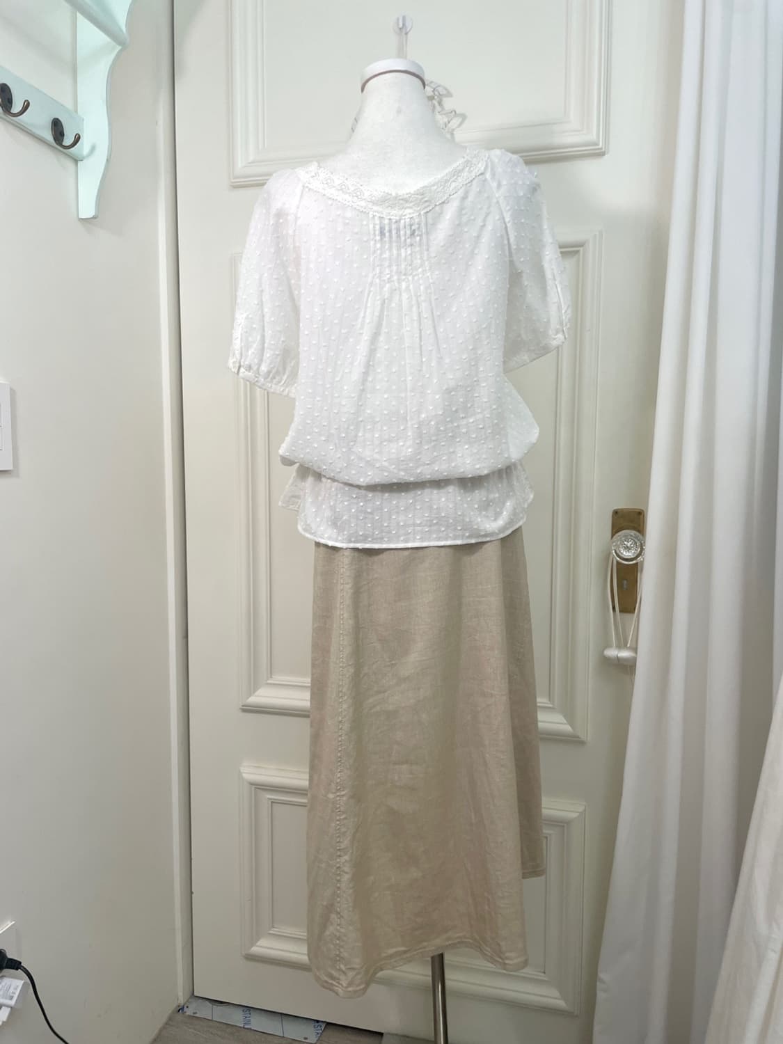 beige denim unbalance button point long 상품이미지8