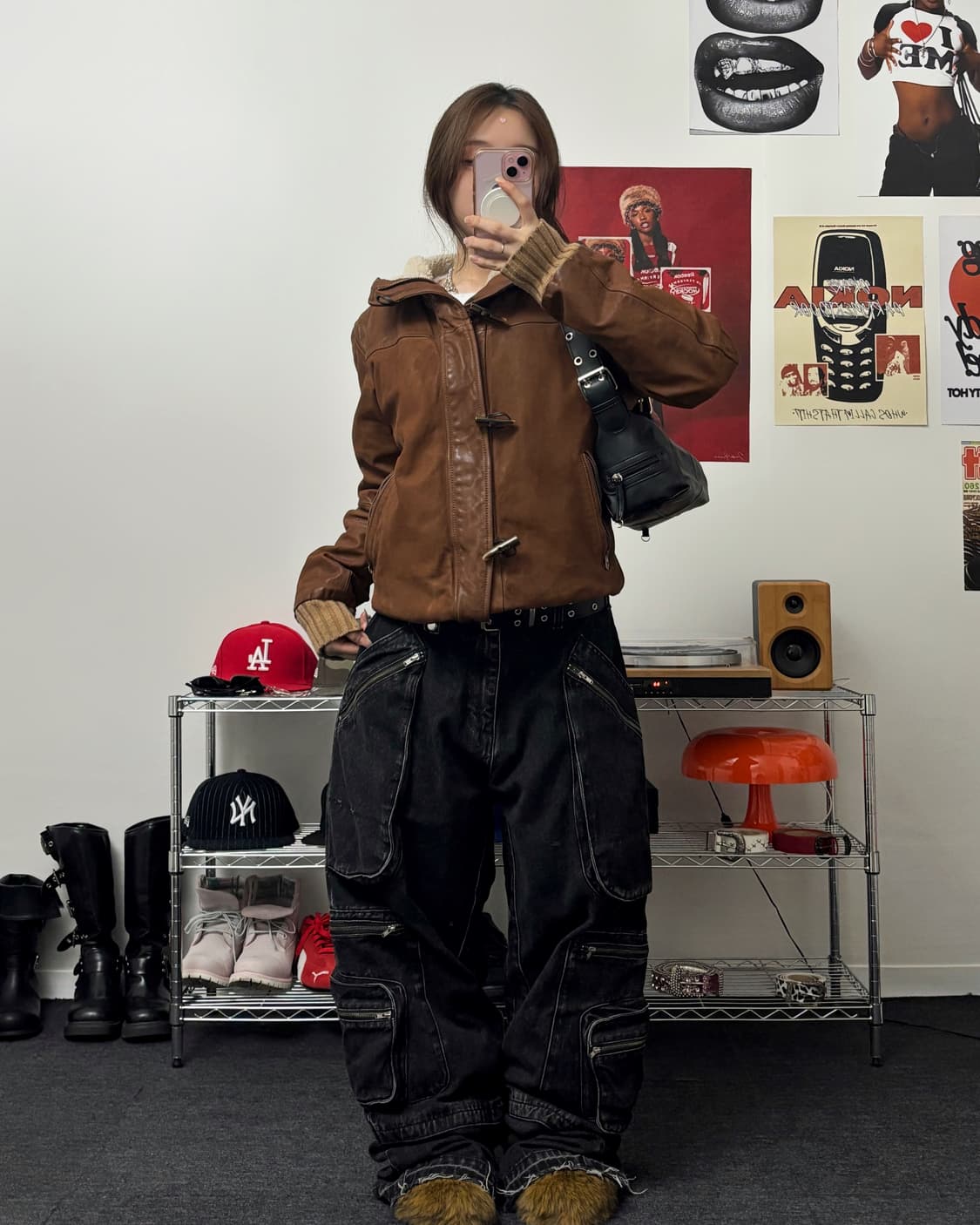 알마니 진스 00s 리얼 레더 봄버 자켓 브라운 상품이미지4