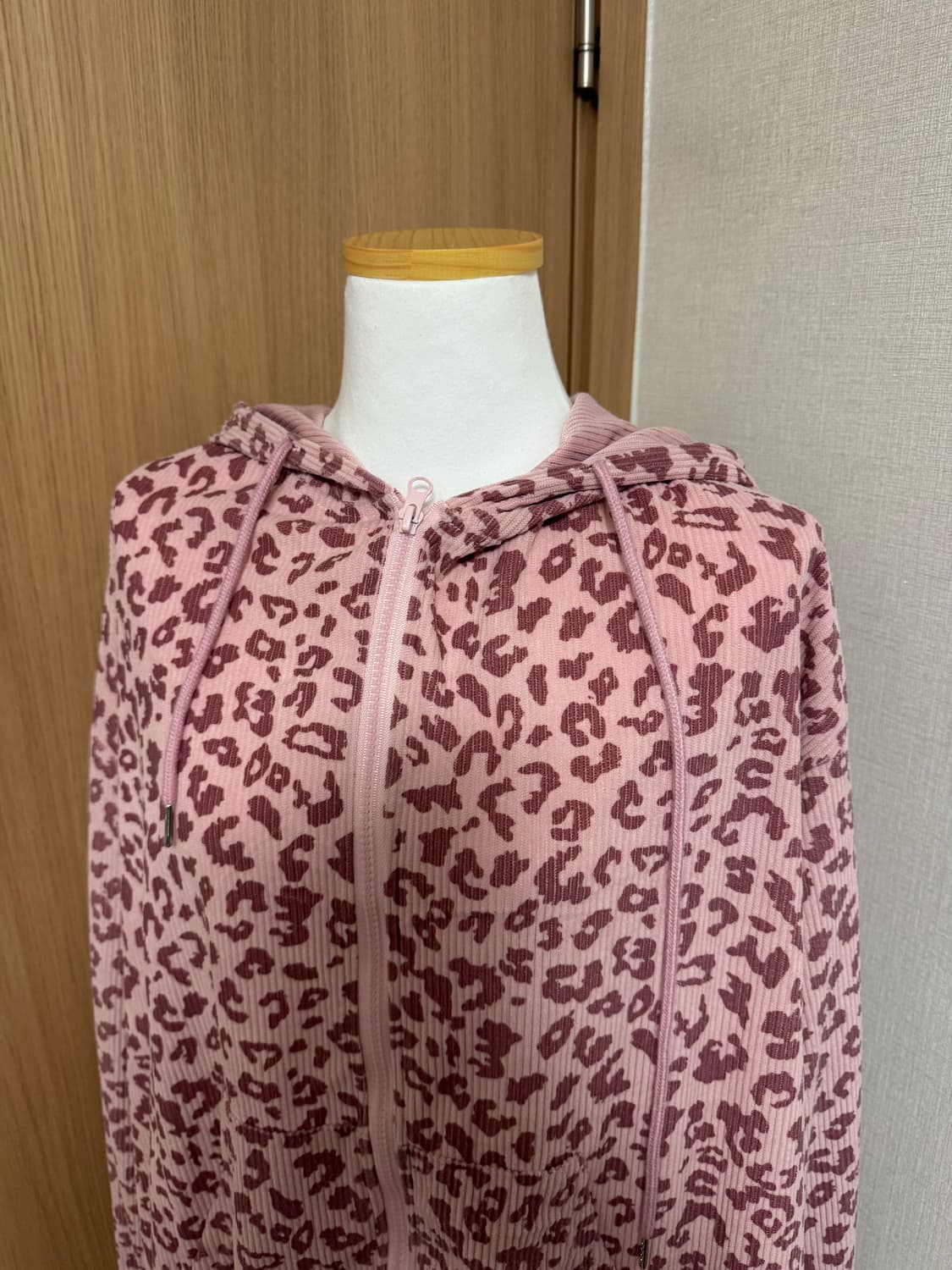 짱귀 갸루템 핑크 레오파드 후드집업 상품이미지1