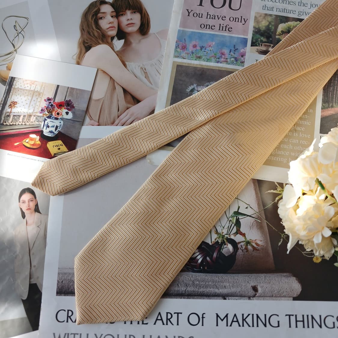 인헬+엑스헬 실크 옐로우 헤링본 넥타이 9.2cm A등급 A19426
 상품이미지4