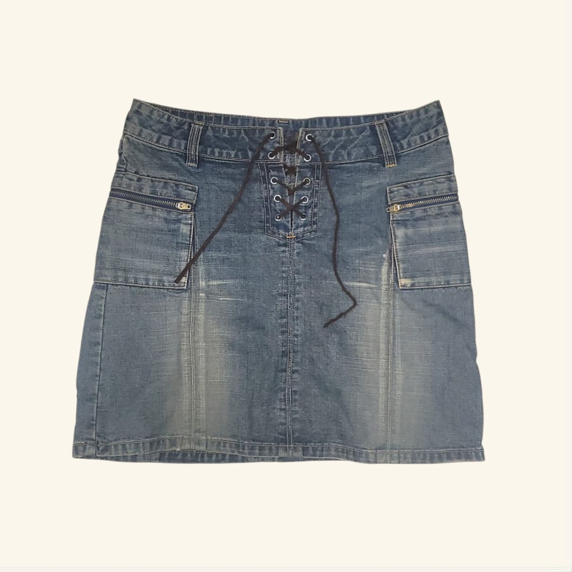 [27] rei jeans 레이스업 포켓 미디 데님 스커트 상품이미지1