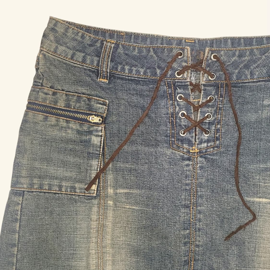 [27] rei jeans 레이스업 포켓 미디 데님 스커트 상품이미지2