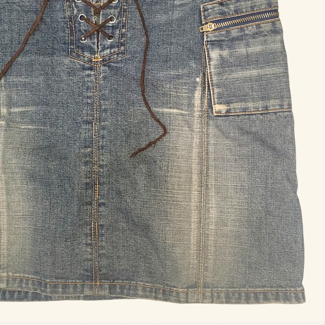 [27] rei jeans 레이스업 포켓 미디 데님 스커트 상품이미지3
