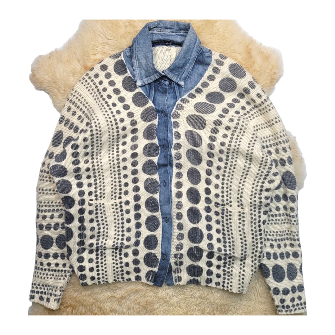 도트 데님 셔츠 가디건 상품이미지1