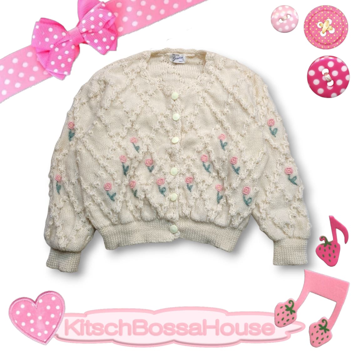 JPN 울 패턴 폼폼 플라워 레이스 니트 가디건 상품이미지1