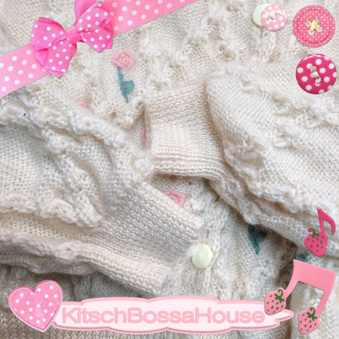 JPN 울 패턴 폼폼 플라워 레이스 니트 가디건 상품이미지3