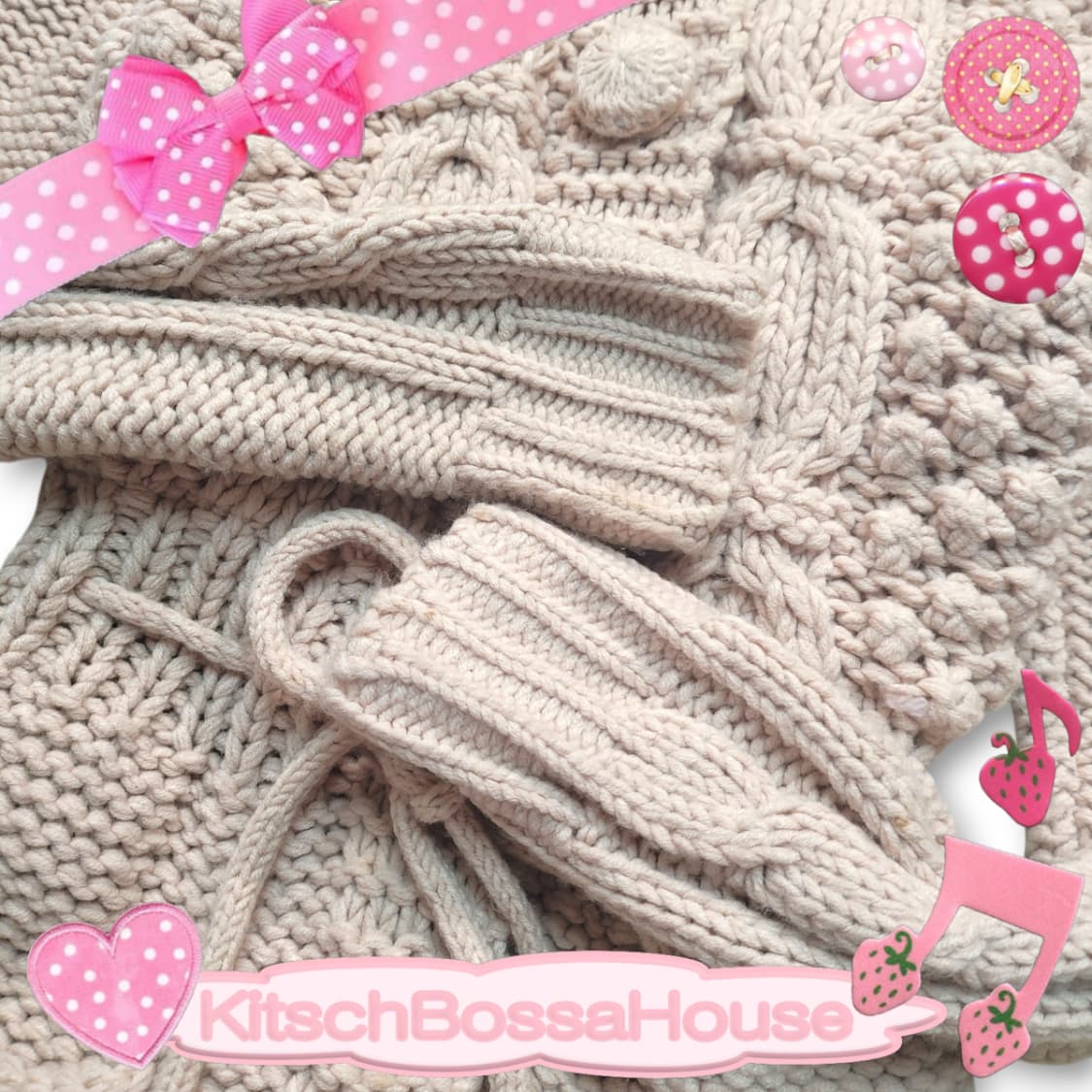 JPN 퍼 후드 니트 가디건 라떼 갸루 상품이미지4