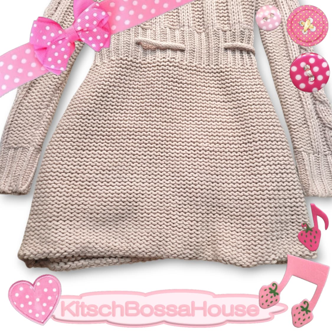 JPN 퍼 후드 니트 가디건 라떼 갸루 상품이미지7