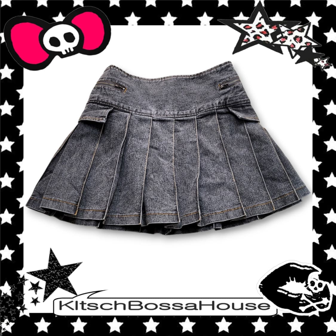 JPN 빈티지 워싱 플리츠 포켓 데님 스커트 상품이미지5