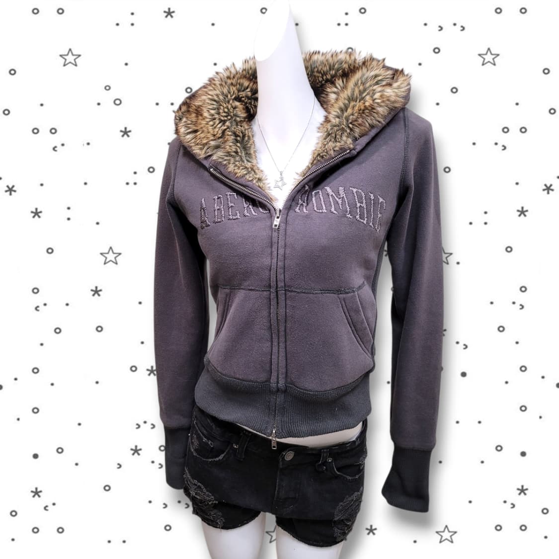 [M] 아베크롬비 00s 울프죠 그레이 퍼 후드 집업 상품이미지1