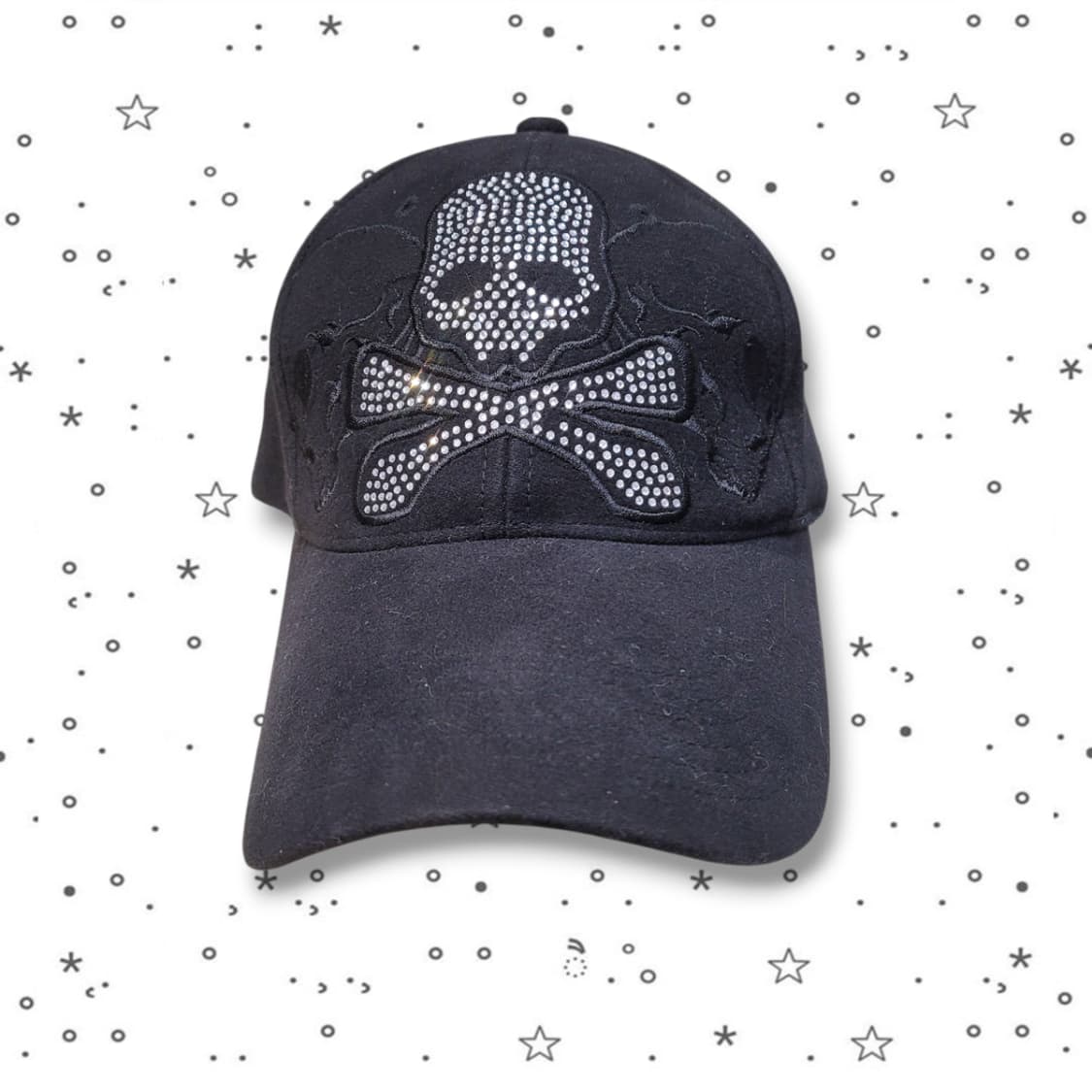 빈티지 스컬 스와로브스키 블랙 볼캡 상품이미지2