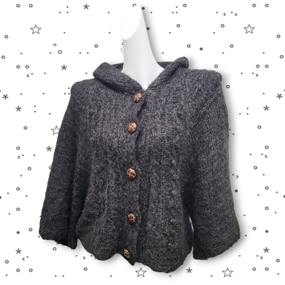 [L] SOSPITA JPN 챠콜 꽈배기 케이프 모리걸 니트 가디건 상품이미지1