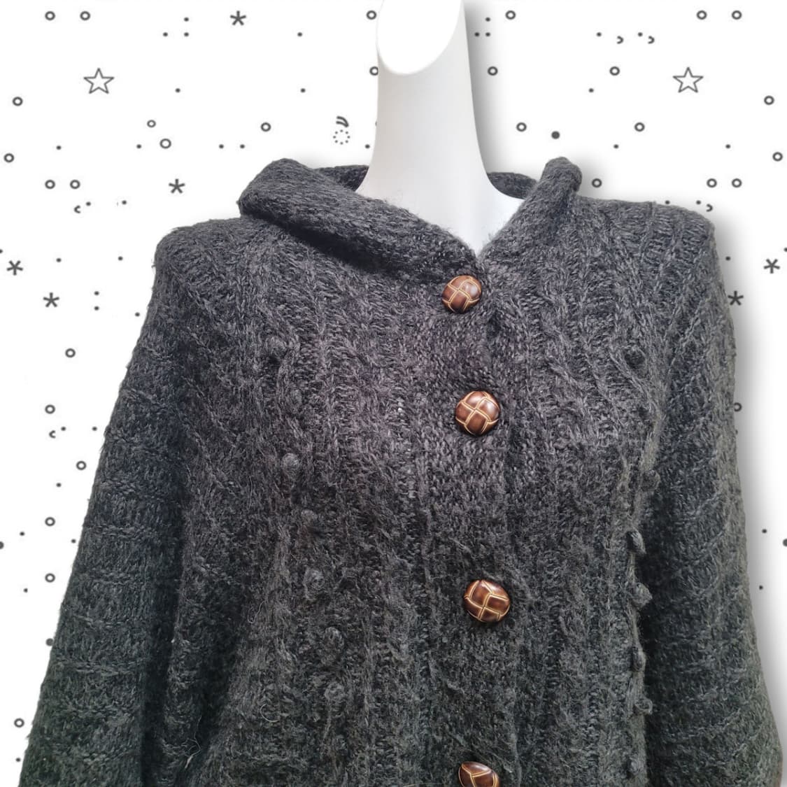 [L] SOSPITA JPN 챠콜 꽈배기 케이프 모리걸 니트 가디건 상품이미지2