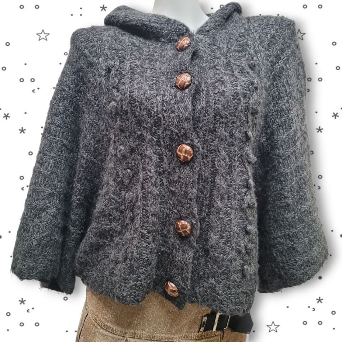 [L] SOSPITA JPN 챠콜 꽈배기 케이프 모리걸 니트 가디건 상품이미지3