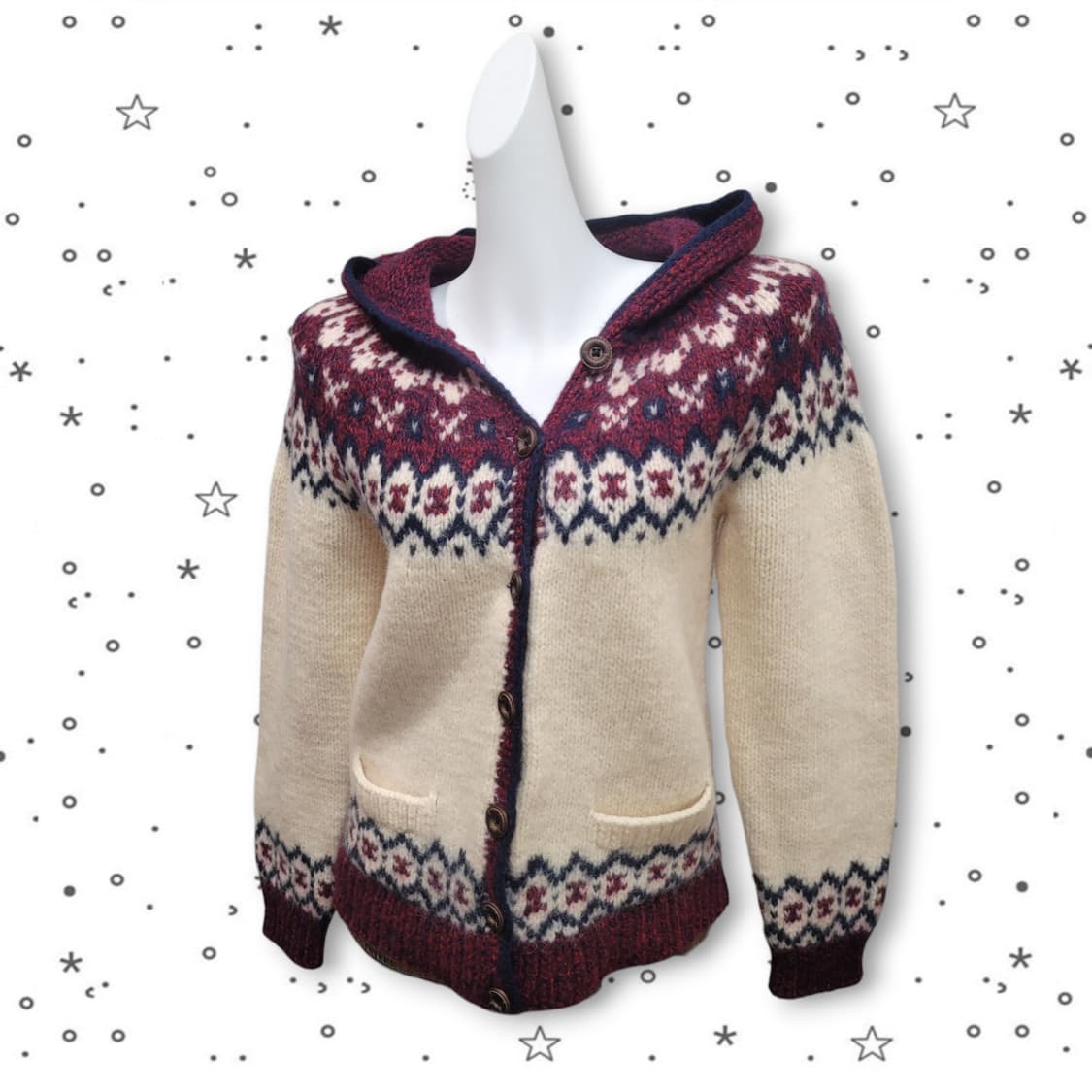 핸드메이드 노르딕 패턴 후드 모리걸 니트 가디건 상품이미지1