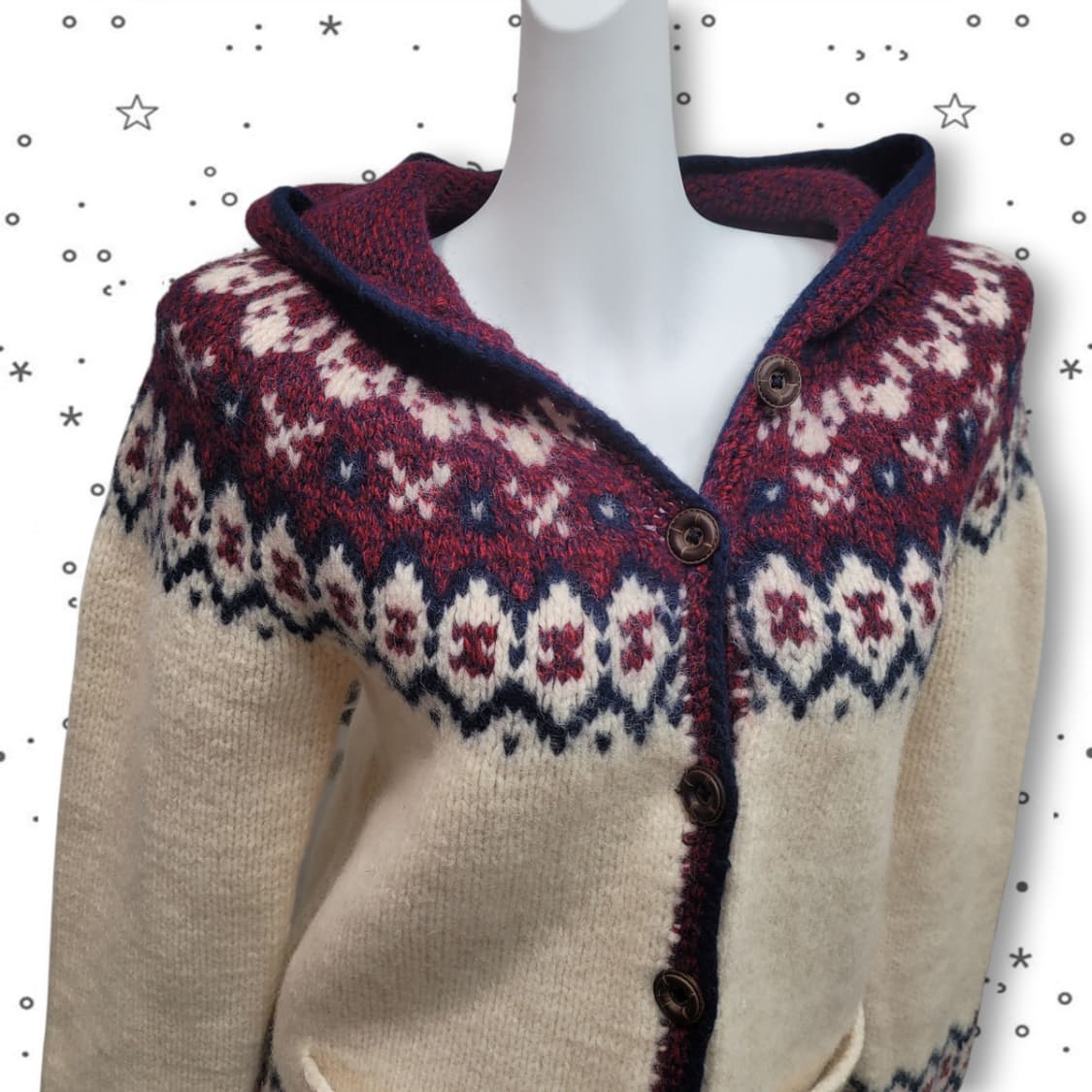 핸드메이드 노르딕 패턴 후드 모리걸 니트 가디건 상품이미지2