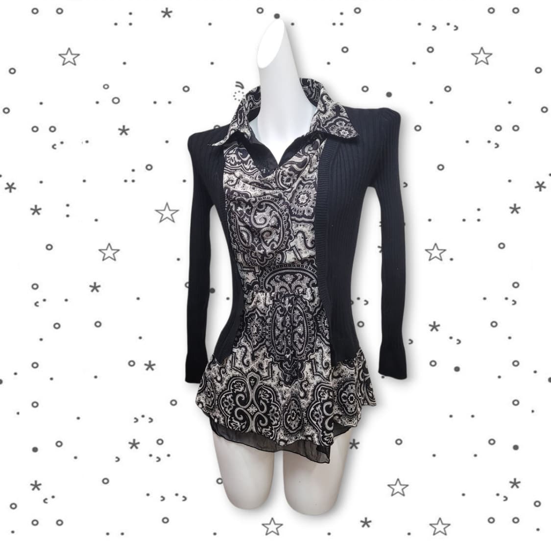 빈티지 페이즐리 패턴 슬림 실크 블라우스 상품이미지1