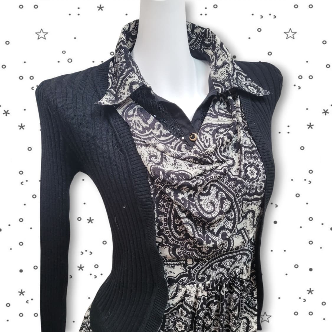 빈티지 페이즐리 패턴 슬림 실크 블라우스 상품이미지2