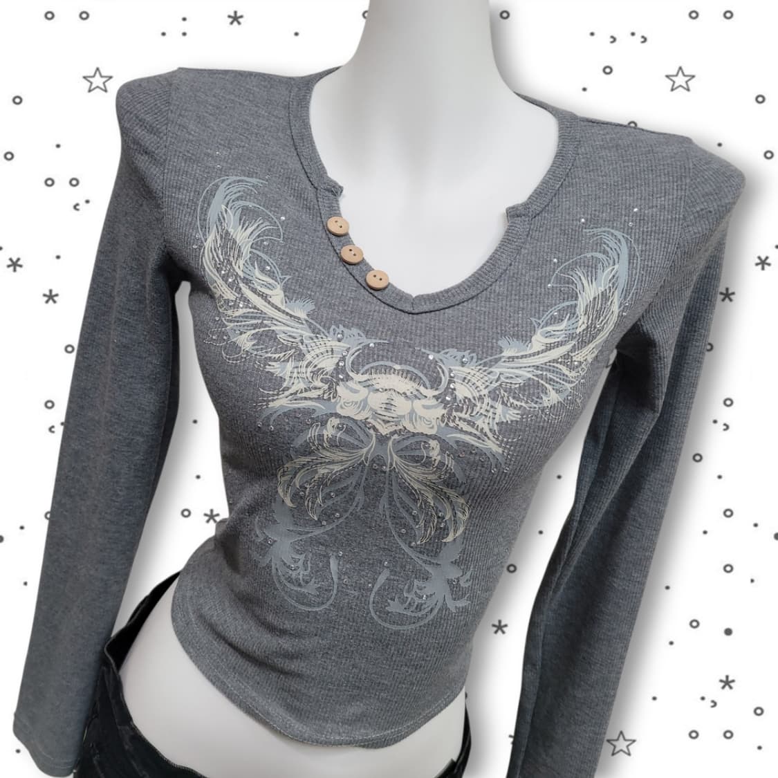 그런지 나비 크롭 슬림 갸루 탑 Y2K 티셔츠 상품이미지2