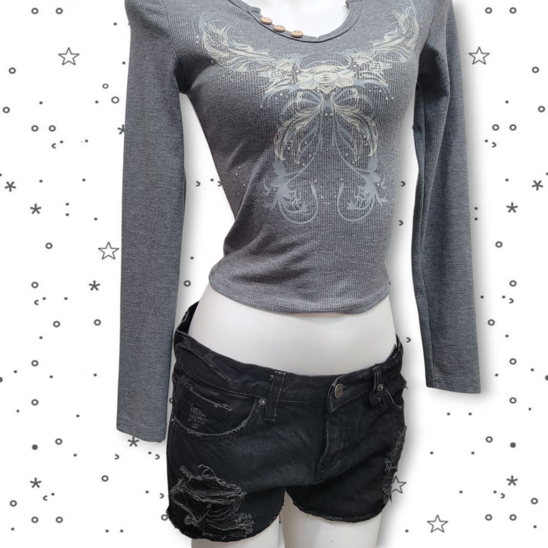 그런지 나비 크롭 슬림 갸루 탑 Y2K 티셔츠 상품이미지3