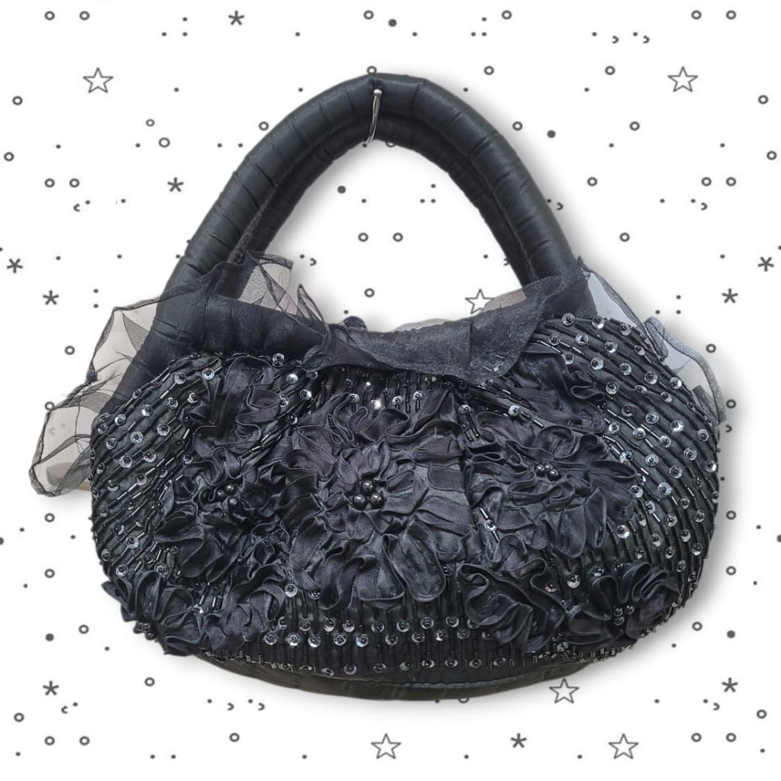 VINTAGE 빈티지 블랙 로즈 장미 레이스 고딕 핸드백 상품이미지1