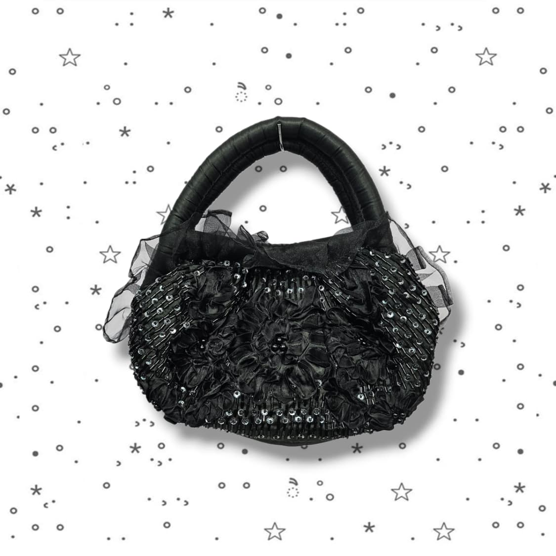 VTG 블랙 로즈 비즈 스팽글 핸드백 상품이미지1