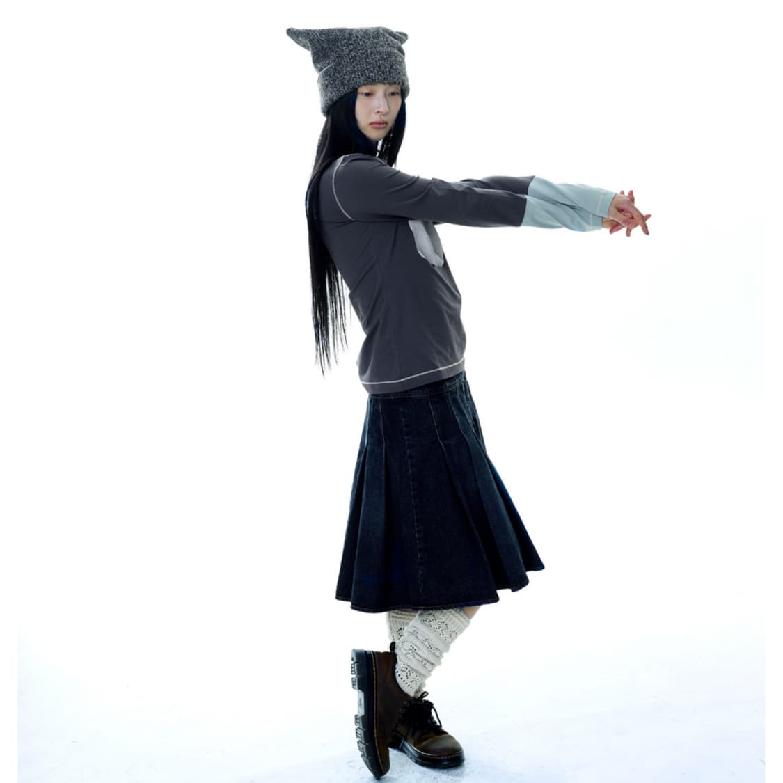 [2] 코이세이오 딥 데님 플리츠 스커트 네이비 상품이미지6