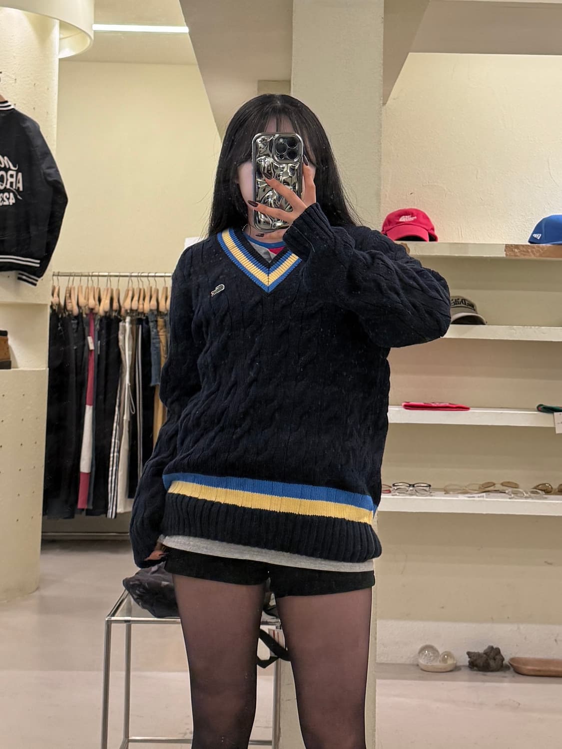 라코스테 브이넥 케이블 배색 니트 U1440 상품이미지1