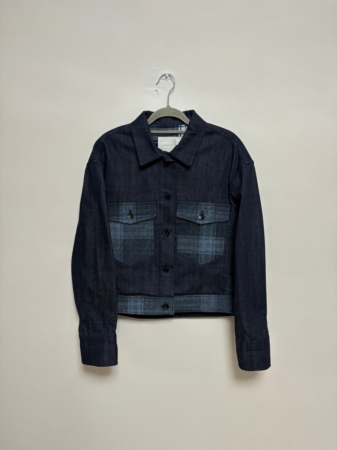 커스텀멜로우 체크 울 배색 트러커 생지 데님자켓 상품이미지2