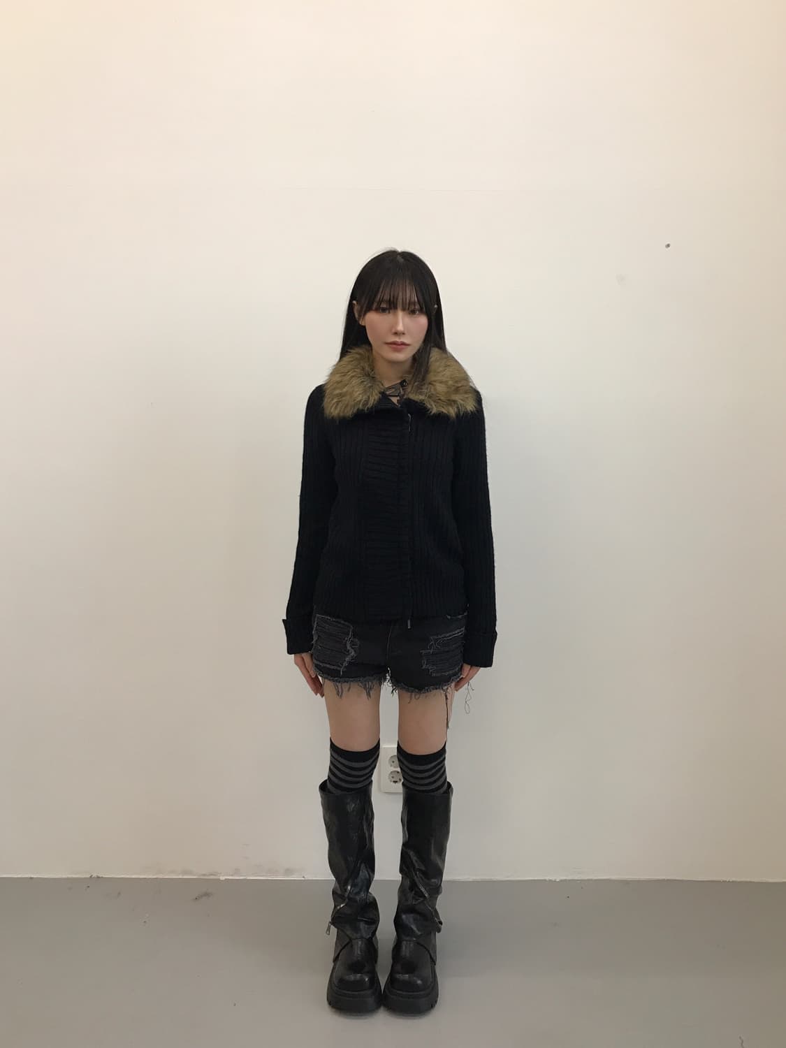 Putielal Y2k Acrylic Fur Cardigan Zip up 상품이미지1