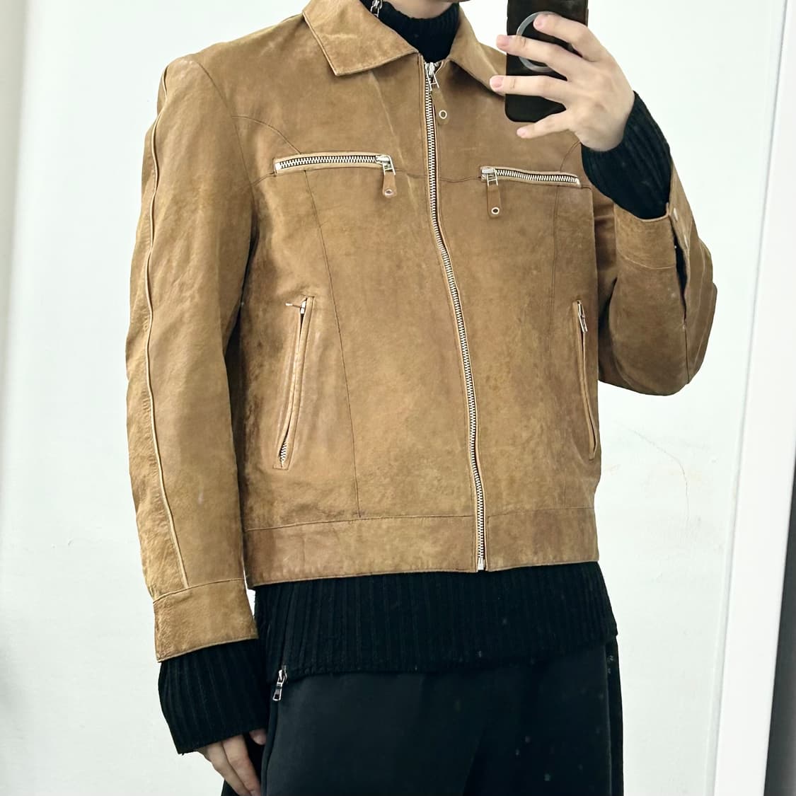 Licorice 돈피 스웨이드 바이커 자켓 상품이미지3