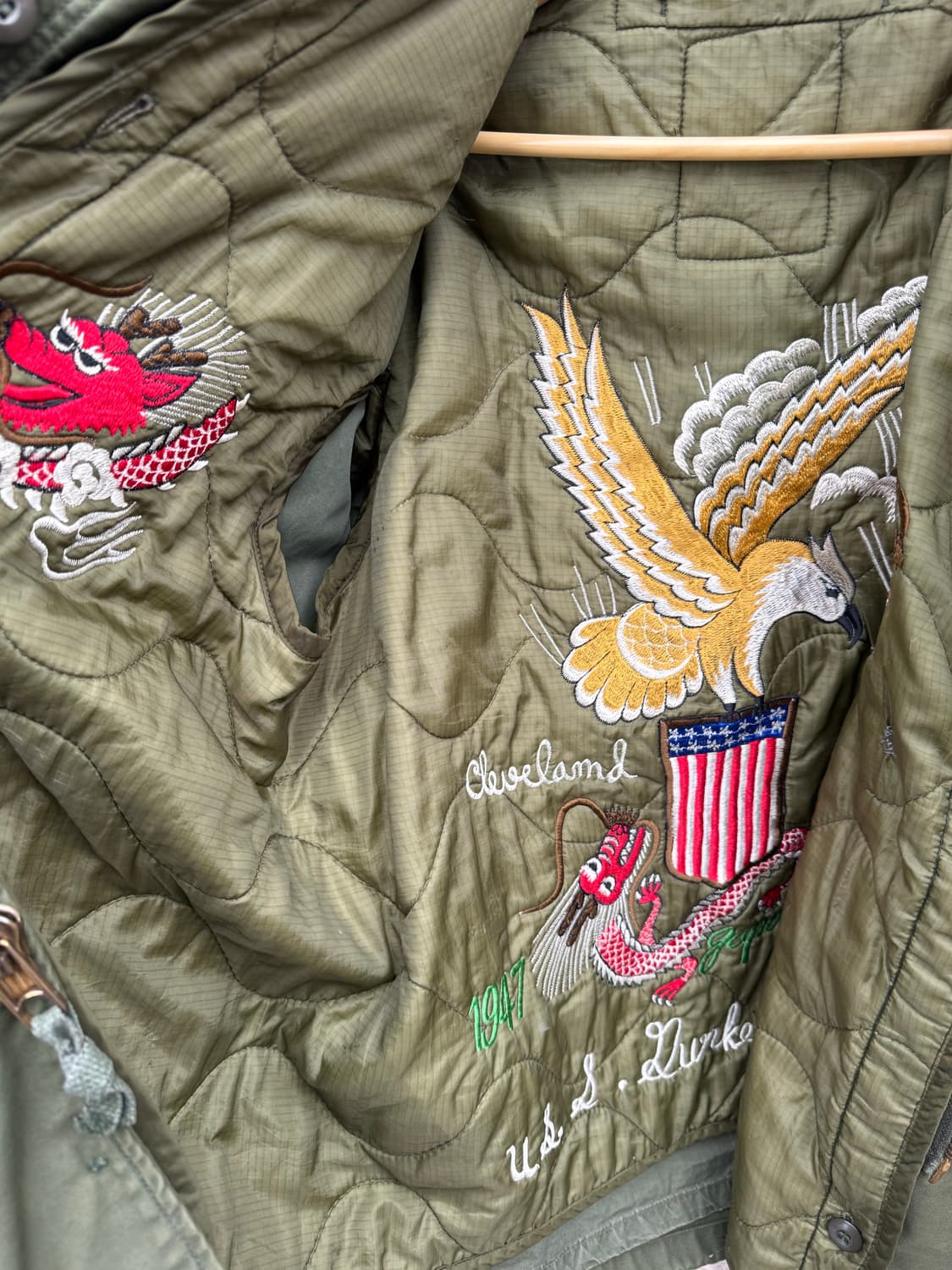 70s 미군 오리지널 m65 필드 자켓 3세대 내피 스카쟌 자수 상품이미지5