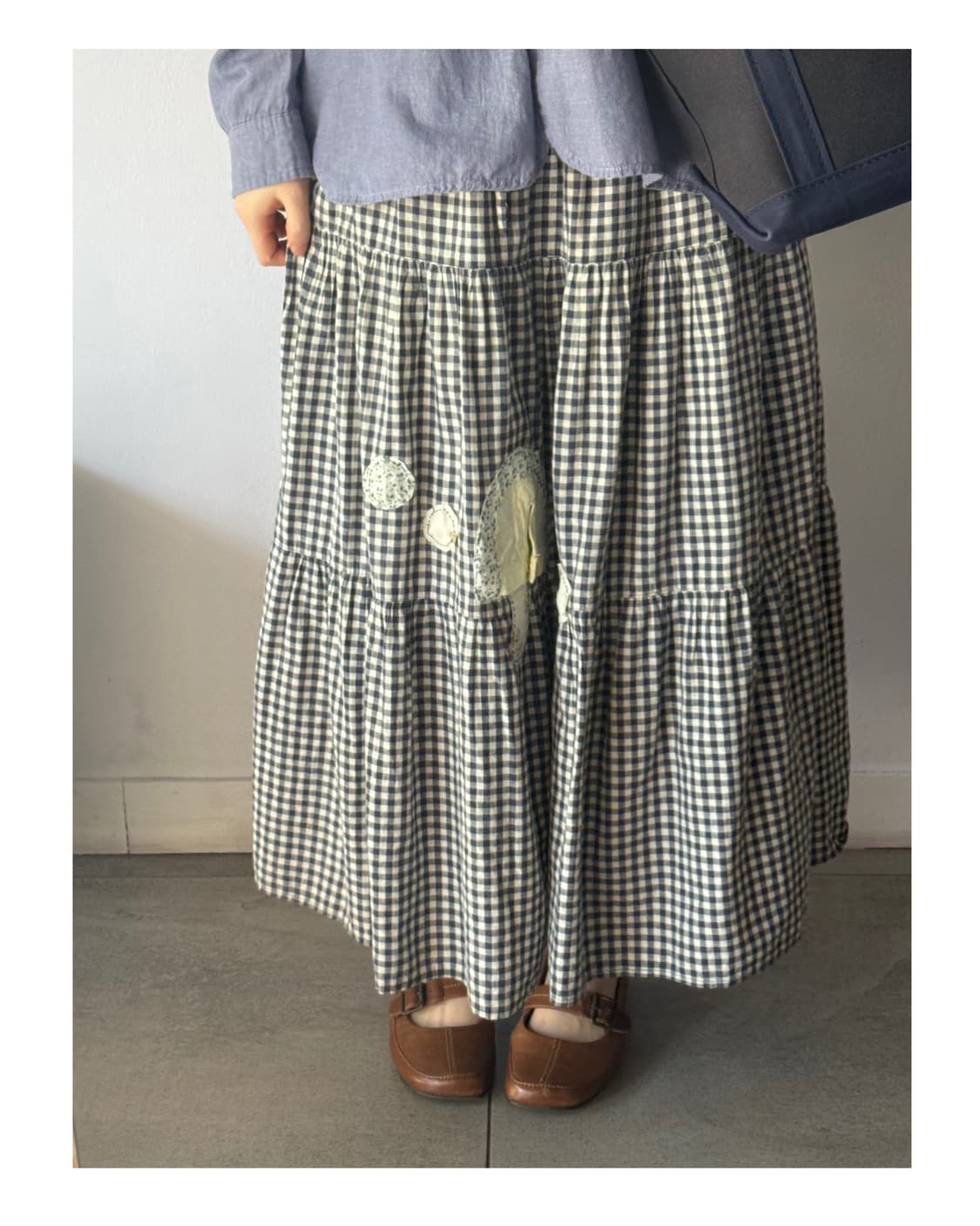 일본빈티지 +수작업패치 버섯패치 깅엄체크 캉캉스커트 상품이미지3