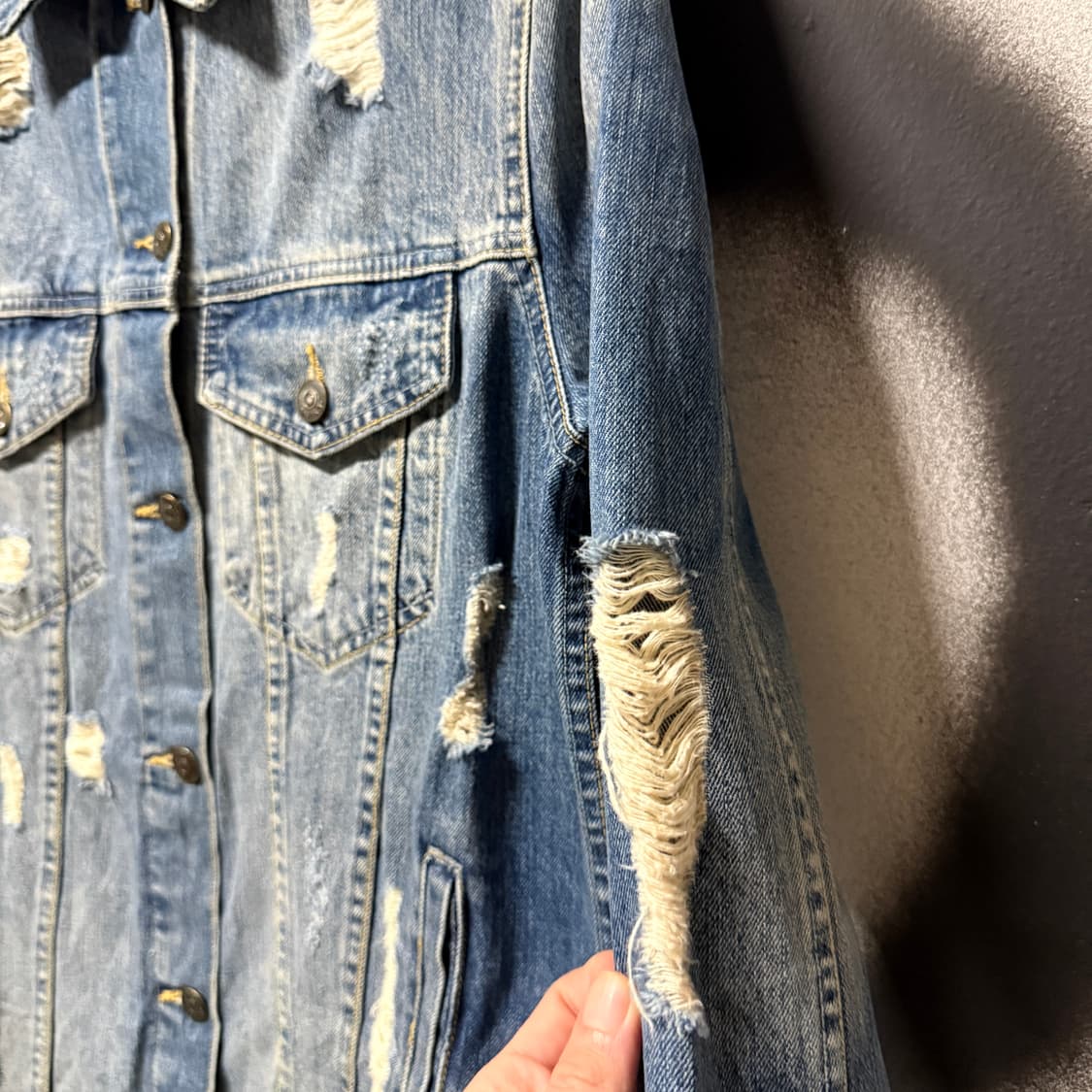 버쉬카 그런지 워싱 데미지 디스트로이드 데님 트러커 자켓 상품이미지5