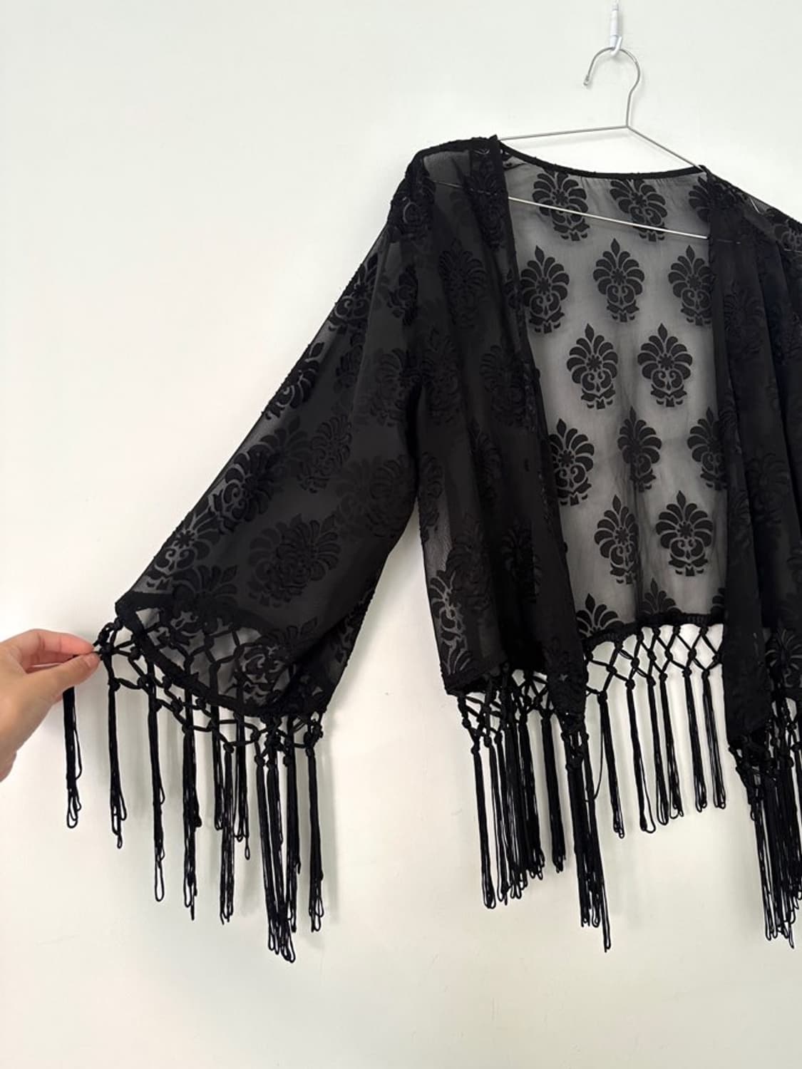 Rose pattern fringe cardigan / black 상품이미지3