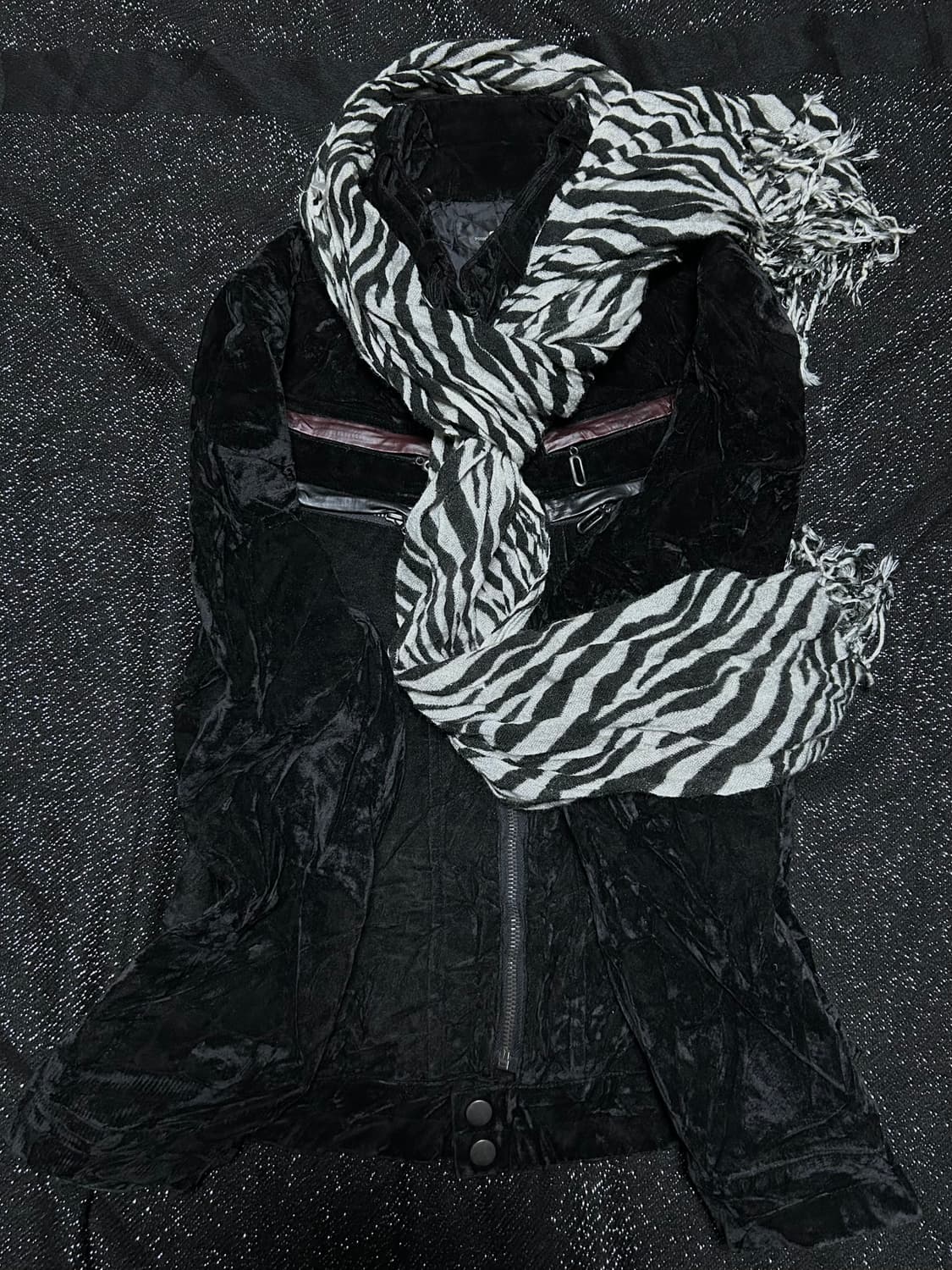 2000s JPN 락시크 벨벳 더블지퍼 버클 라이더 자켓 상품이미지1