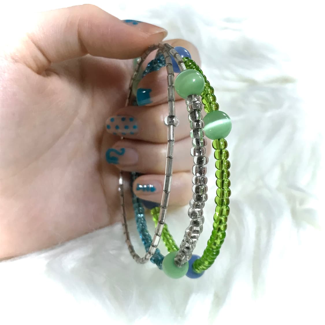 빈티지 레이어드 뱅글 팔찌 캣츠아이 비즈 원석 상품이미지7