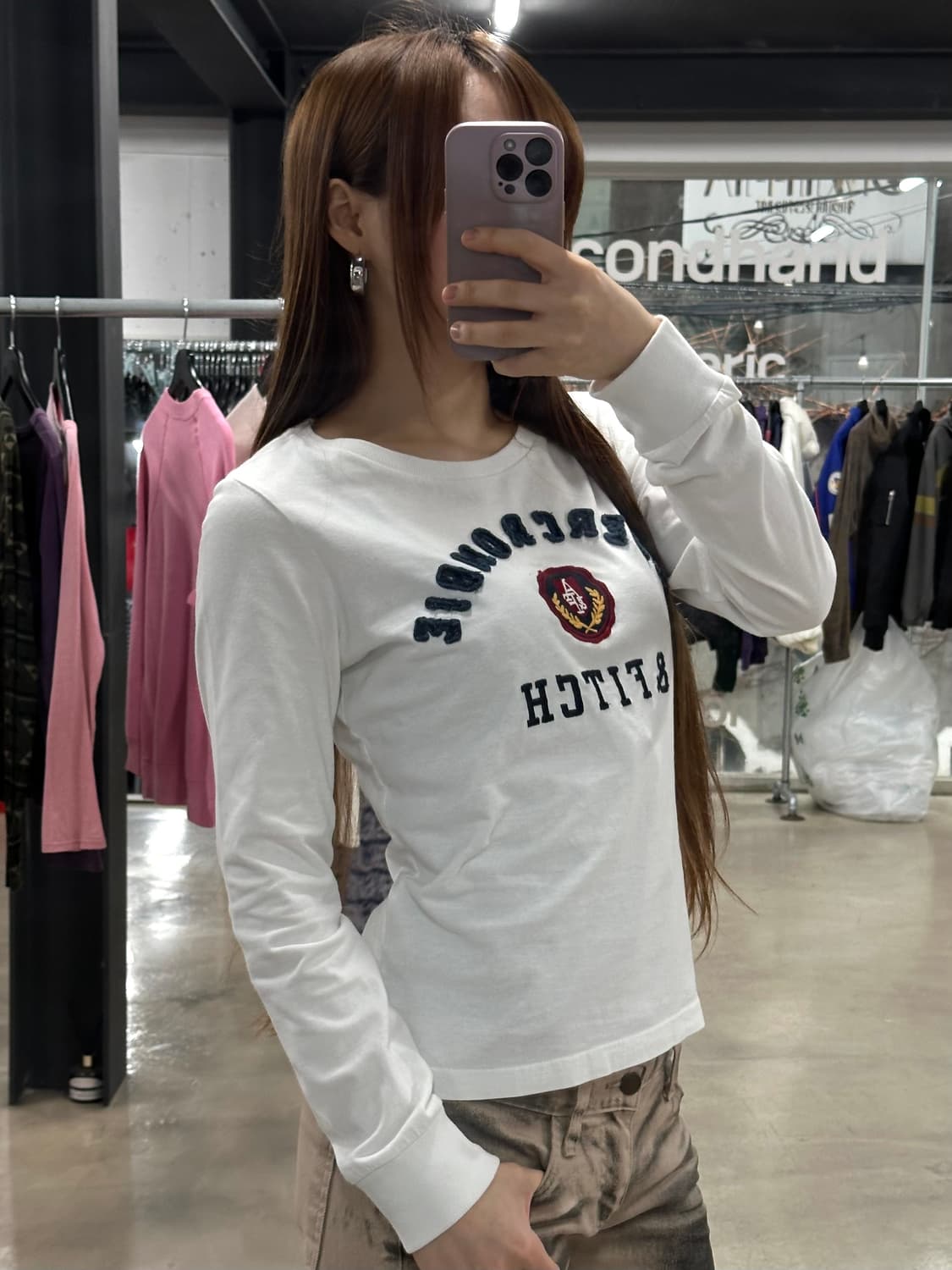 아베크롬비 자수로고 롱슬리브긴팔티 화이트 상품이미지2