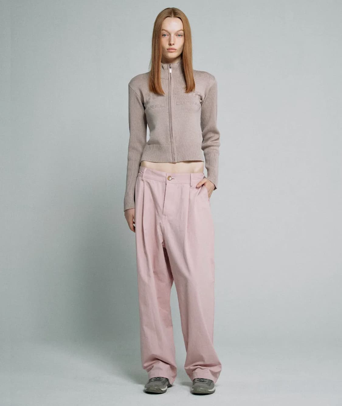 스컬프터 로고 니트 집업 더스티핑크 상품이미지7